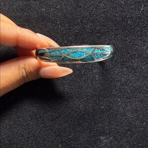 Blue Inlay Silver Tone Women’s Bangle Bracelet